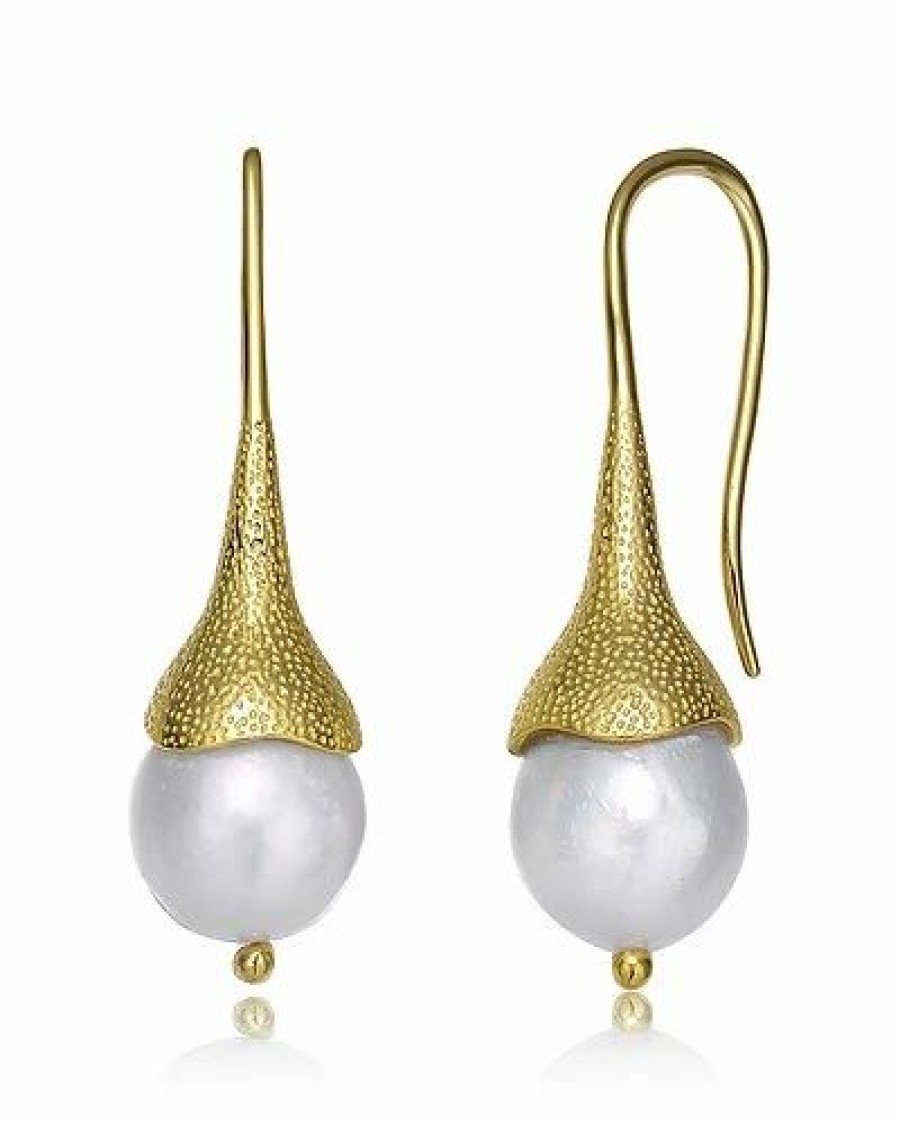 Earrings * | Genevive 14K Over Silver 11.5-11.5Mm Pearl Earrings Women