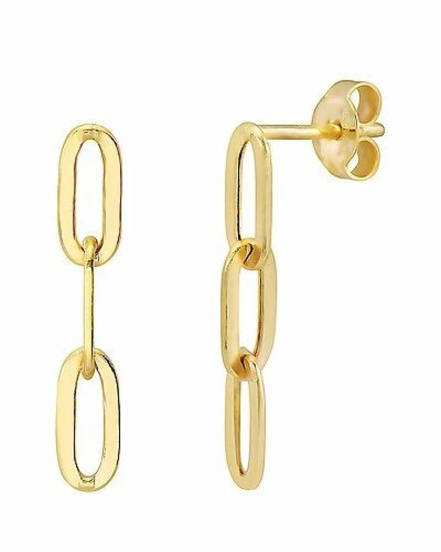 Earrings * | 14K Italian Gold Paperclip Drop Chain Earrings Women