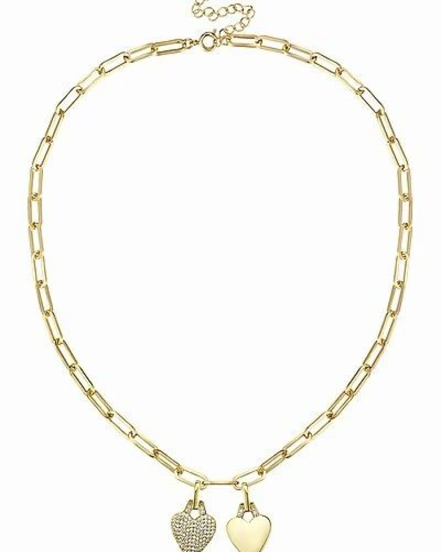 Necklaces * | Genevive 14K Over Silver Cz Heart Cable Chain Necklace Women