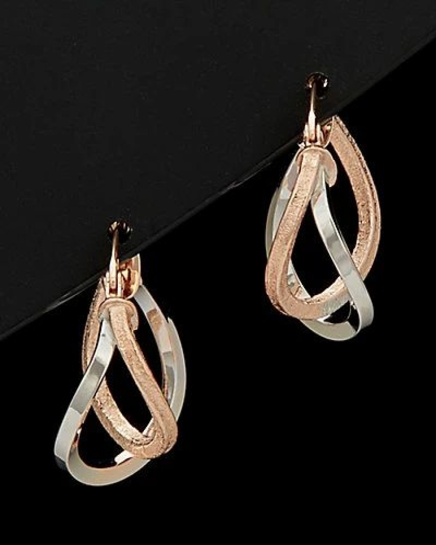 Earrings * | Italian Rose Gold 14K Italian Gold Two-Tone Hoop Earrings Women