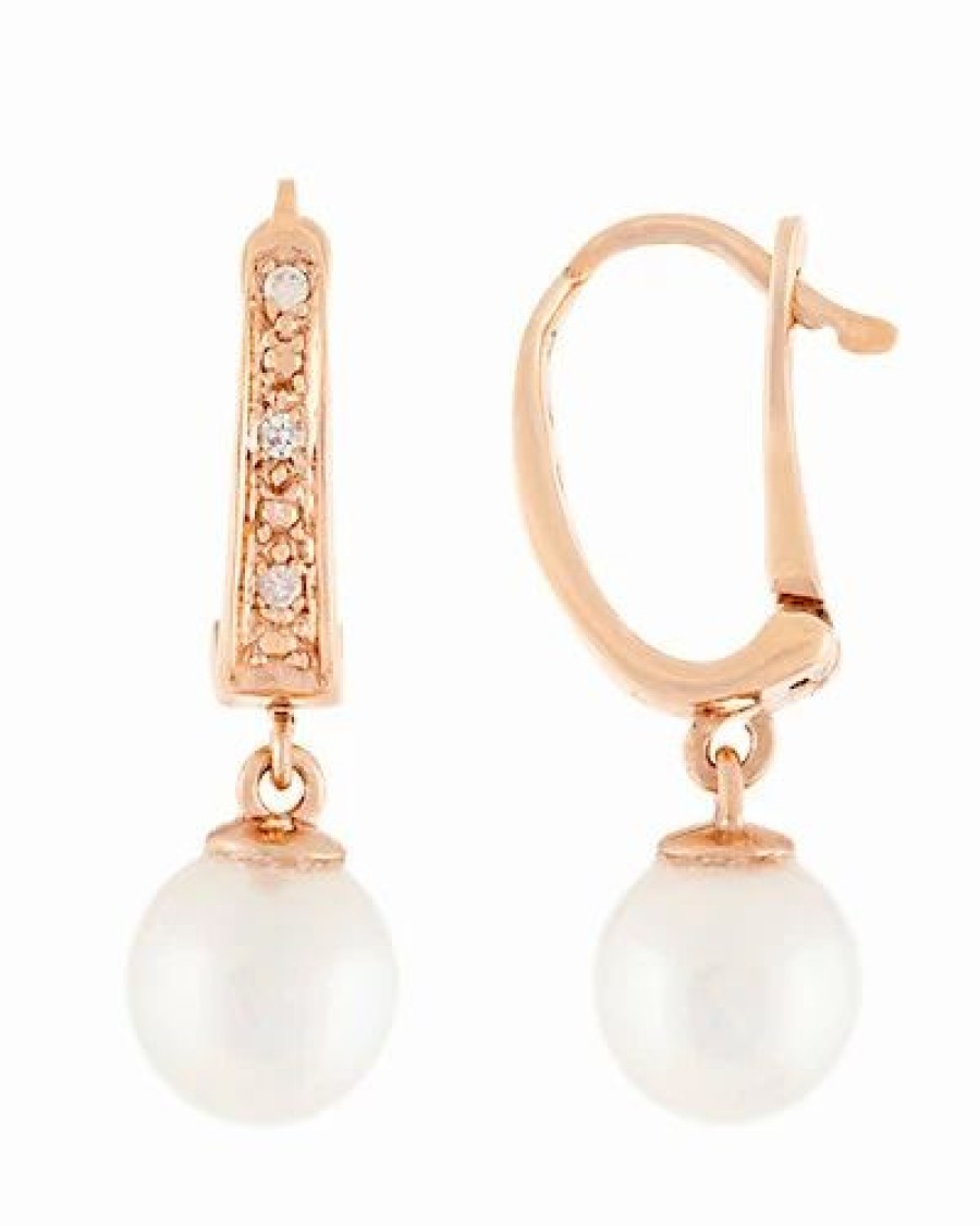 Earrings * | Splendid Pearls 14K Rose Gold Diamond & 7-7.5Mm Akoya Pearl Earrings Women