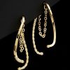 Earrings * | 14K Italian Gold Twisted & Polished Curved Bar Front-Back Drop Earrings Women