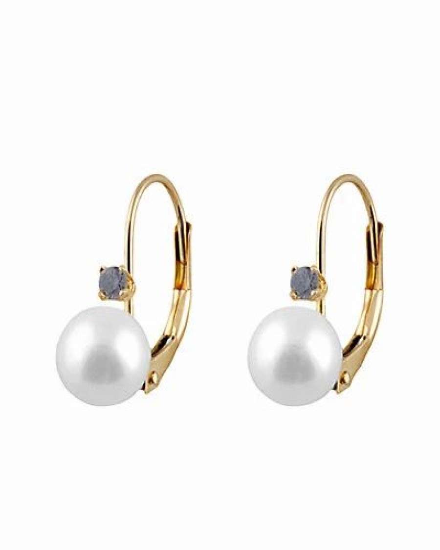 Earrings * | Splendid Pearls 14K 0.10 Ct. Tw. Sapphire & 7-7.5Mm Freshwater Pearl Drop Earrings Women