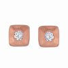 Earrings * | Genevive 14K Rose Gold Vermeil Cz Brushed Studs Women