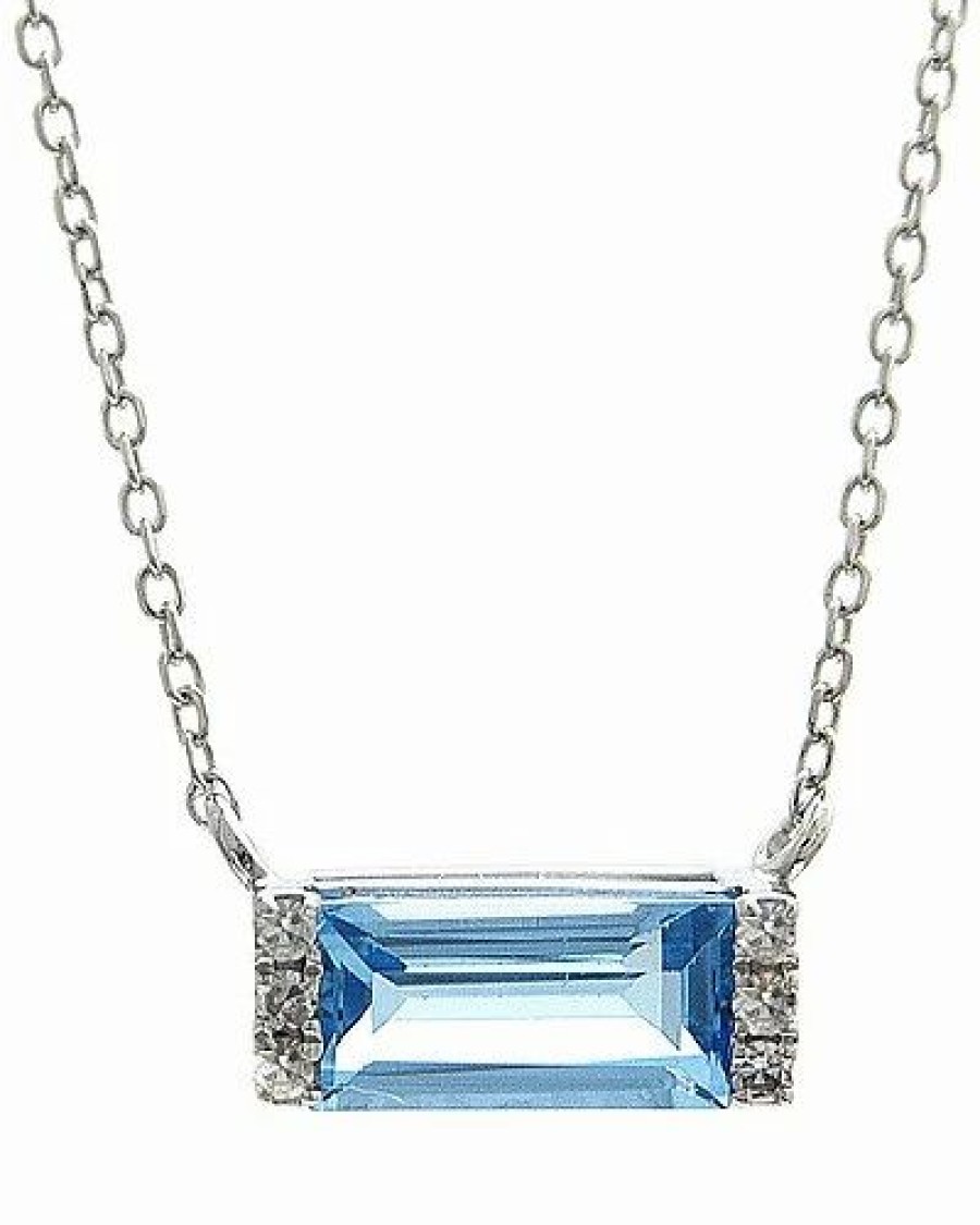 Necklaces * | Gemstones Silver 0.57 Ct. Tw. Diamond & Blue Topaz Bar Necklace Women