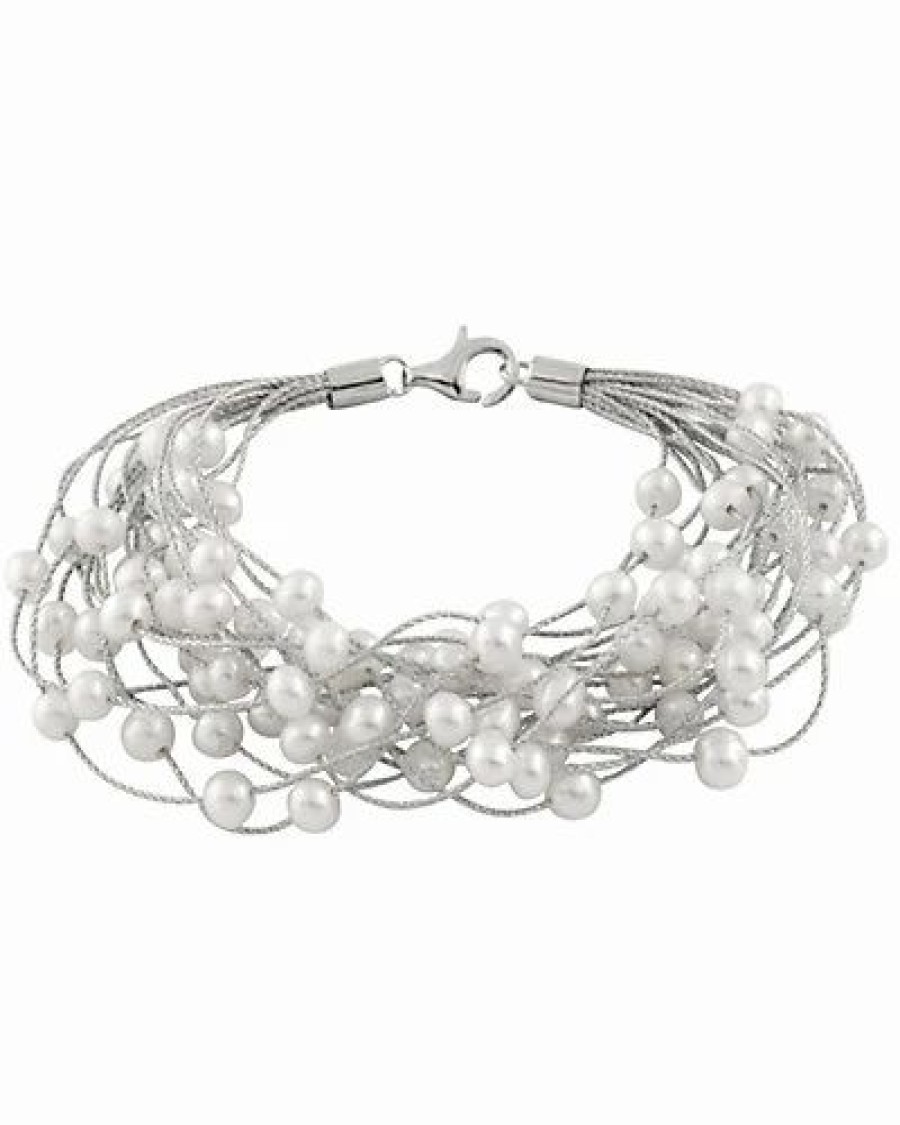 Bracelets * | Splendid Pearls Rhodium Plated Silver 6-7Mm Pearl Bracelet Women