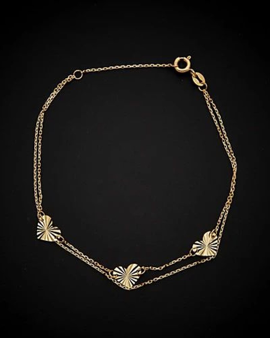 Bracelets * | 14K Italian Gold Diamond Cut Hearts Double Row Bracelet Women