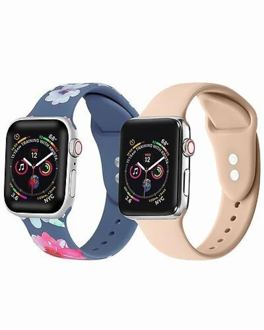 Watches * | Posh Tech Light Blue Floral And Light Pink Apple Watch Replacement Band Women