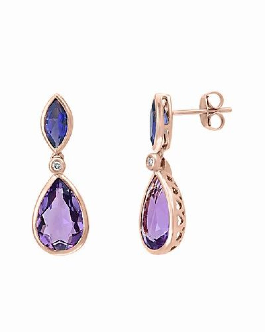 Earrings * | Effy Fine Jewelry 14K Rose Gold 6.09 Ct. Tw. Diamond & Gemstone Earrings Women