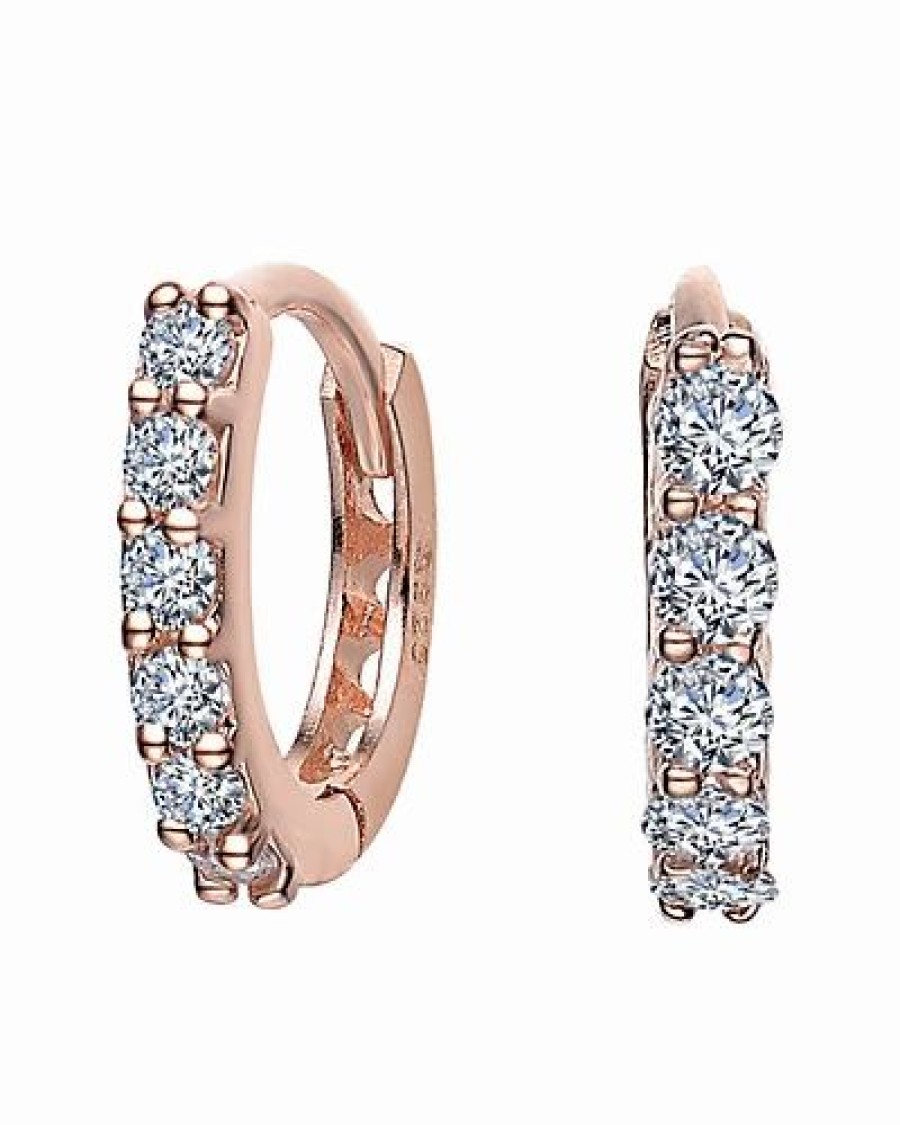 Earrings * | Genevive 14K Rose Gold Vermeil Cz Hoops Women