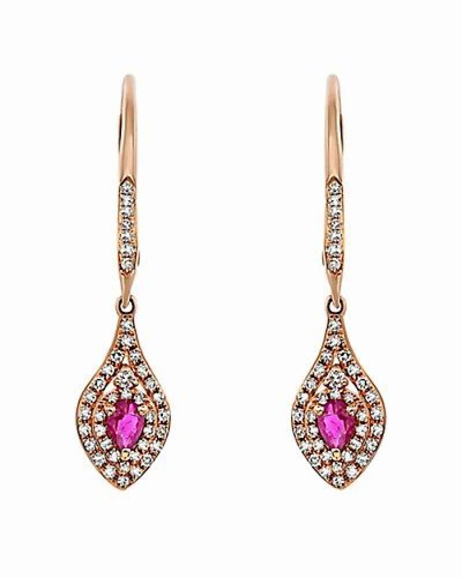 Earrings * | Diana M. Fine Jewelry 14K Rose Gold 0.78 Ct. Tw. Diamond & Ruby Earrings Women