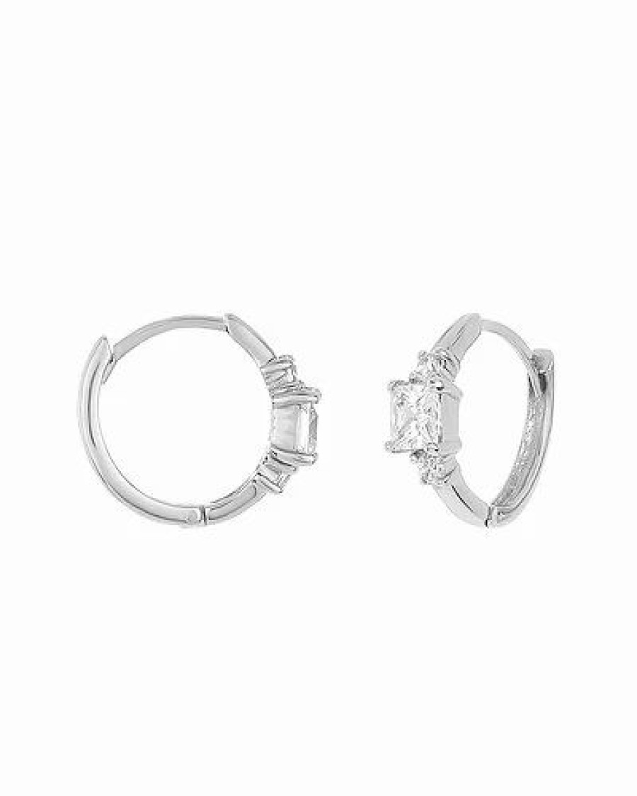 Earrings * | Sterling Forever Cz Princess Huggie Hoops Women