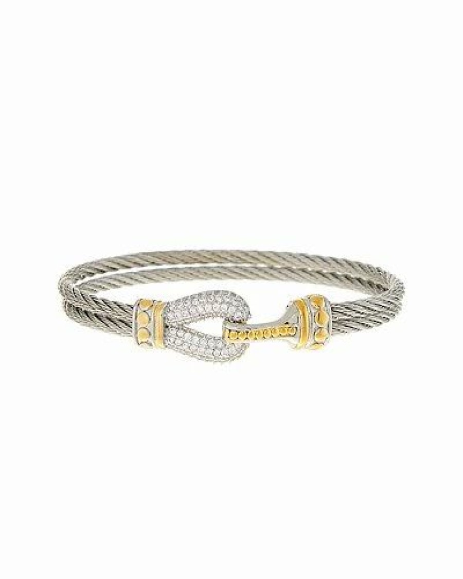 Bracelets * | Juvell 18K Two-Tone Plated Cz Twisted Cable Bangle Bracelet Women