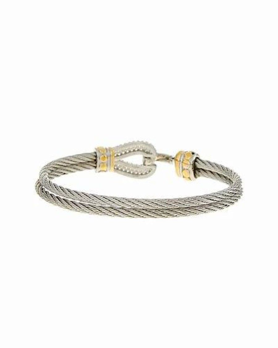 Bracelets * | Juvell 18K Two-Tone Plated Cz Twisted Cable Bangle Bracelet Women