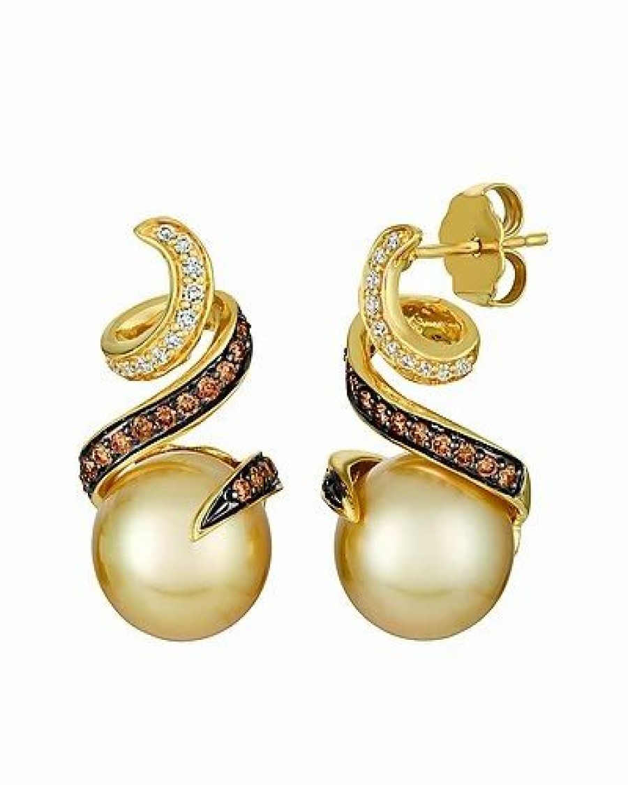 Earrings * | Le Vian Chocolatier 14K Honey Gold 0.32 Ct. Tw. Diamond 9-10Mm Pearl Earrings Women