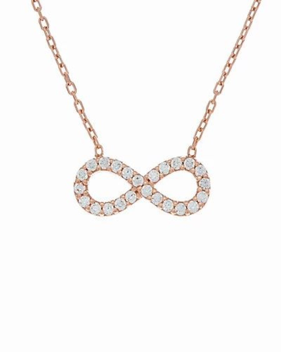 Necklaces * | Amorium 18K Rose Gold Plated Silver Cz Infinity Necklace Women