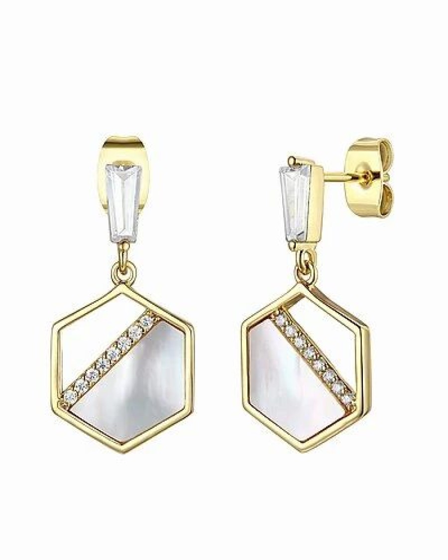 Earrings * | Rachel Glauber 14K Plated 12-14Mm Pearl Cz Drop Earrings Women