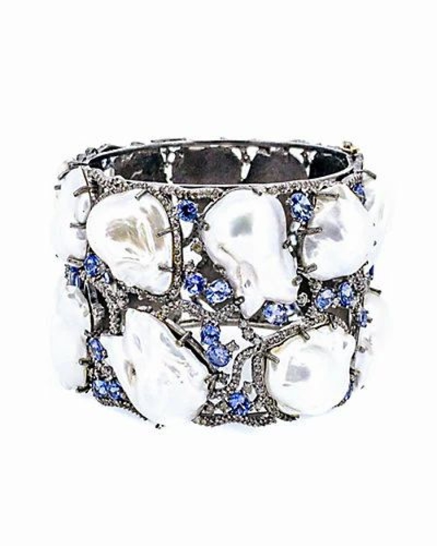 Bracelets * | Arthur Marder Fine Jewelry 5.00 Ct. Tw. Diamond, Tanzanite, & 16-20 Mm Pearl Bracelet Women