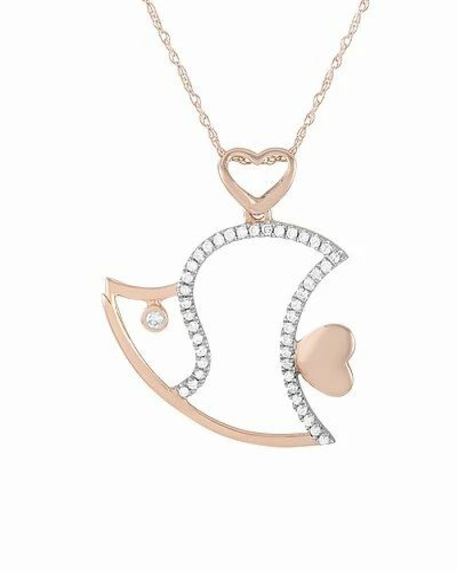 Necklaces * | Diamond Select Cuts 14K Rose Gold 0.15 Ct. Tw. Diamond Fish Pendant Necklace Women