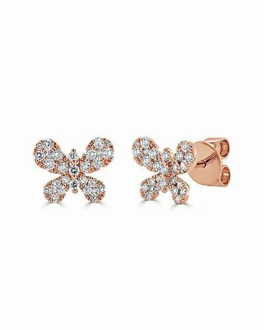 Earrings * | Sabrina Designs 14K Rose Gold 0.46 Ct. Tw. Diamond Butterfly Studs Women