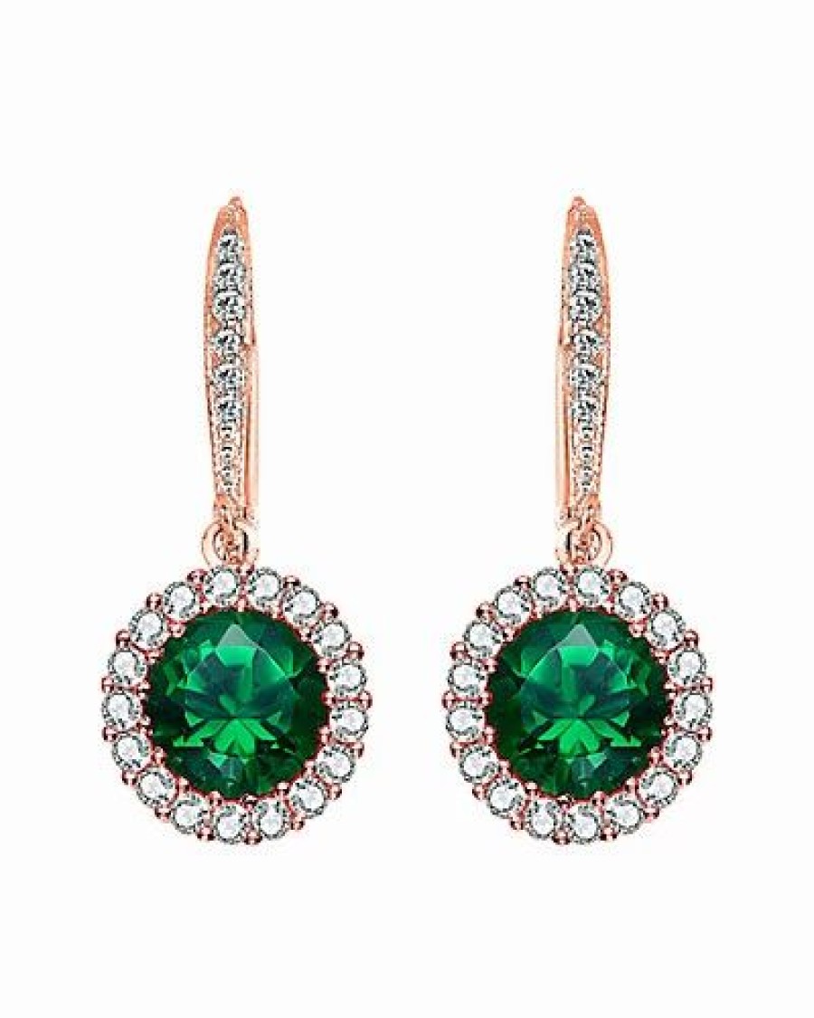 Earrings * | Genevive 14K Rose Gold Vermeil 6 Ct. Tw. Emerald & Cz Drop Earrings Women