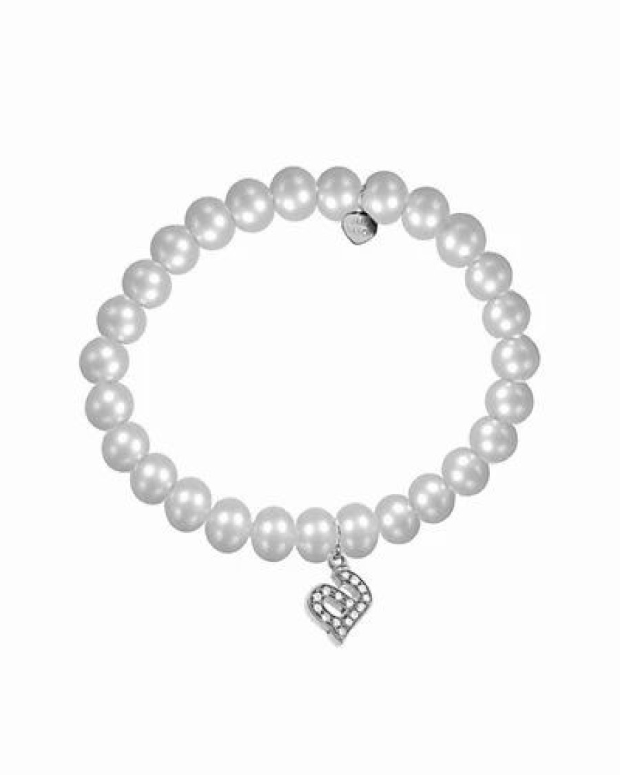 Bracelets * | Jane Basch 14K Diamond & 6Mm Pearl Initial Stretch Bracelet (A-Z) Women