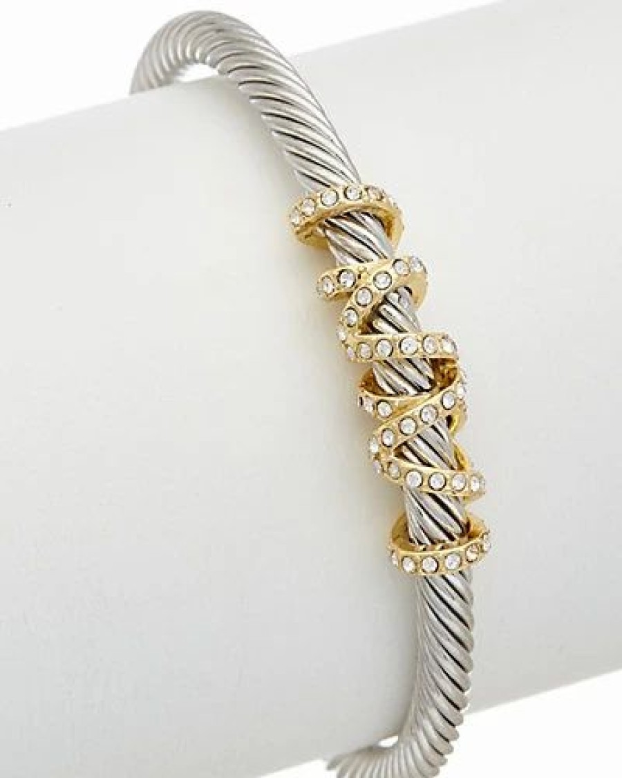 Bracelets * | Juvell 18K Two-Tone Plated Cz Twisted Cable Cuff Bracelet Women