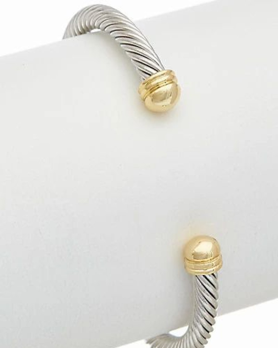 Bracelets * | Juvell 18K Two-Tone Plated Cz Twisted Cable Cuff Bracelet Women