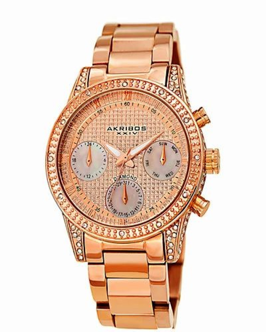 Watches * | Akribos Xxiv Women'S Stainless Steel Diamond Accent Watch