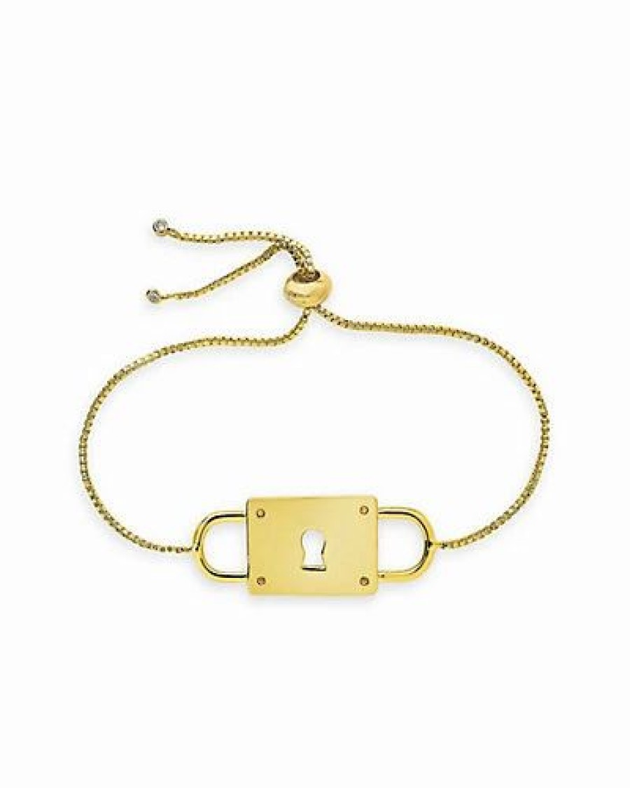 Bracelets * | Sterling Forever 14K Plated Cz Double Padlock Bolo Bracelet Women