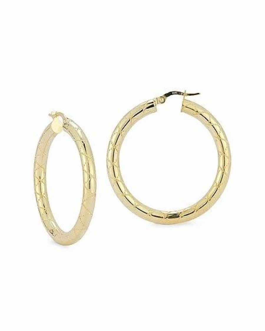 Earrings * | 14K Italian Gold Bold Thick Quilted Medium Hoops Women