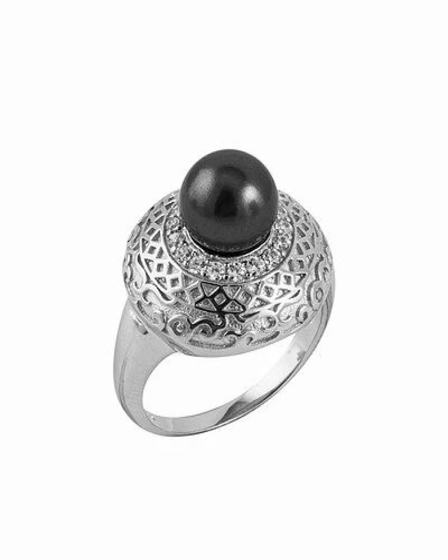 Rings * | Splendid Pearls Rhodium Plated 8-8.5Mm Pearl Cz Ring Women