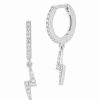 Earrings * | Chloe And Madison And Madison Silver Cz Lightning Huggie Earrings Women