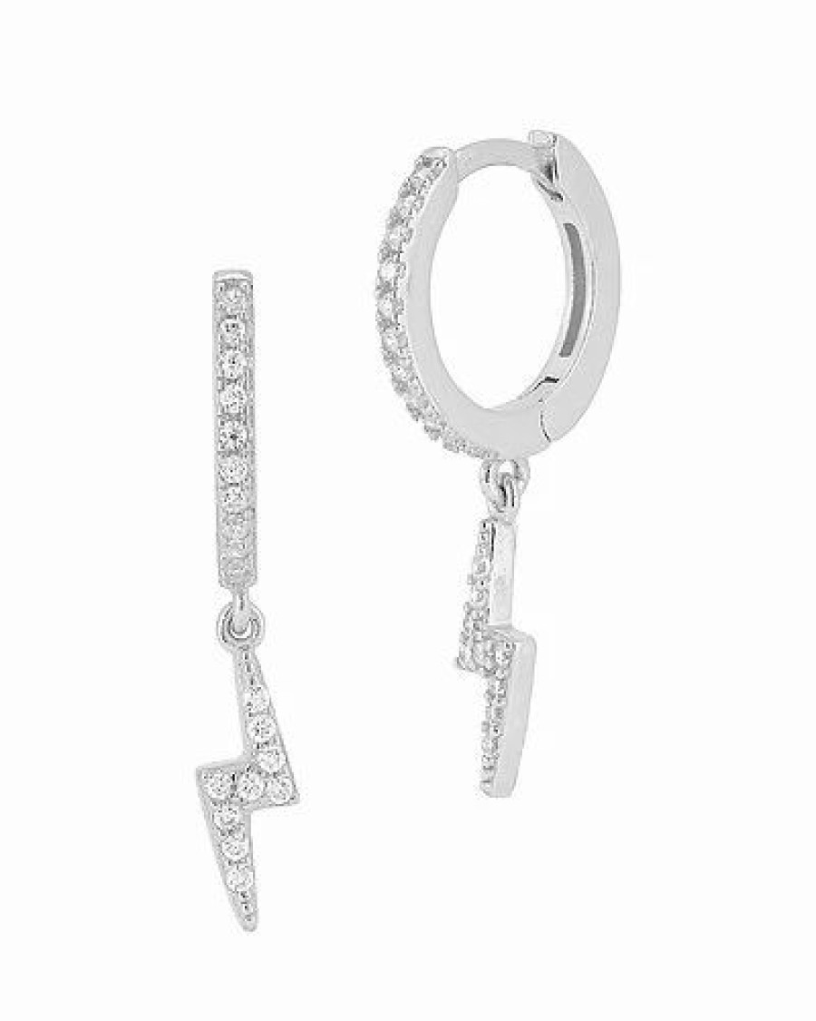 Earrings * | Chloe And Madison And Madison Silver Cz Lightning Huggie Earrings Women