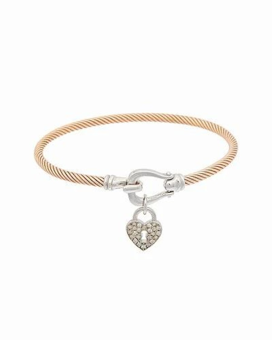 Bracelets * | Meshmerise 18K Vermeil 0.20 Ct. Tw. Diamond Heart Charm Bangle Bracelet Women Yellow Gold