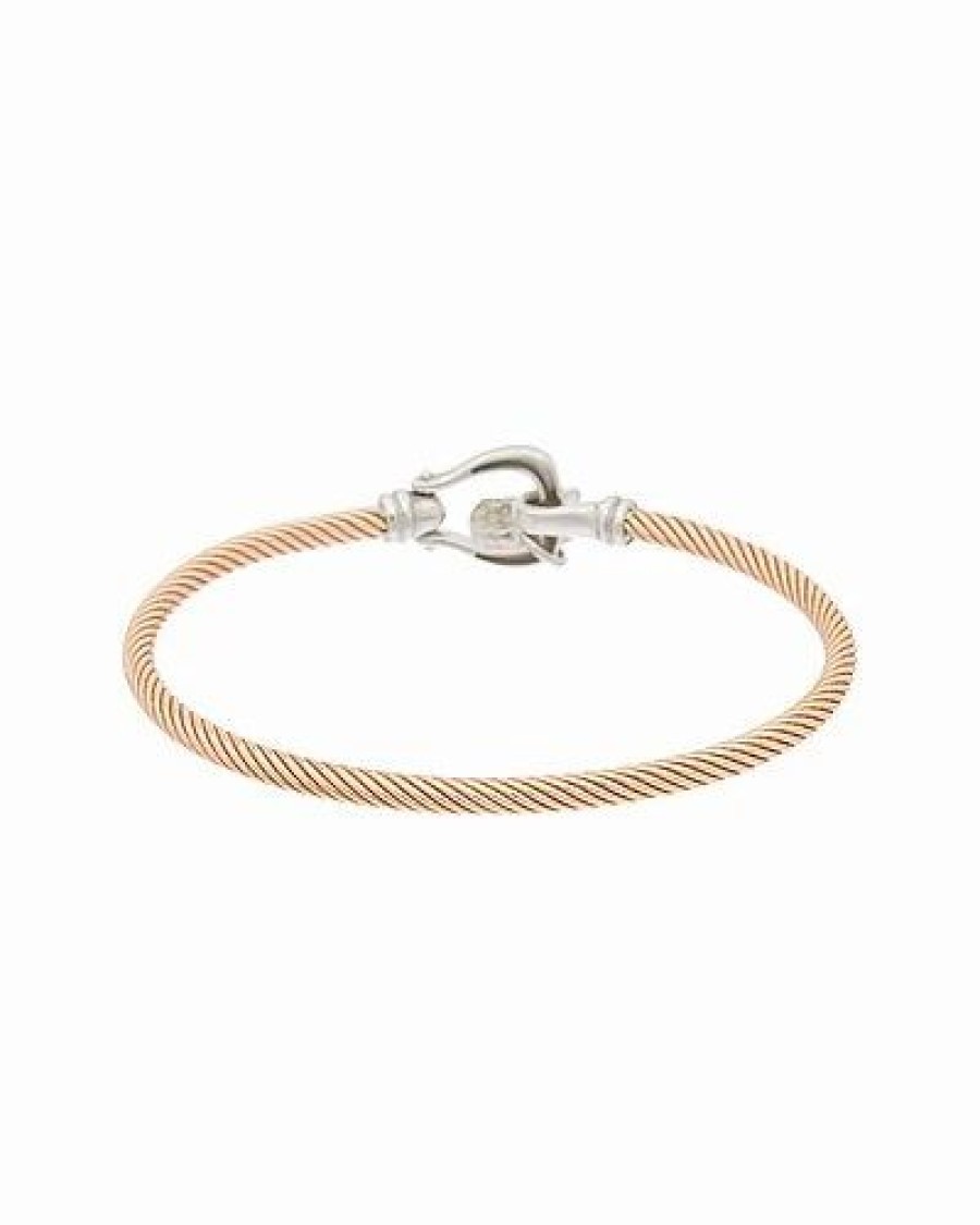 Bracelets * | Meshmerise 18K Vermeil 0.20 Ct. Tw. Diamond Heart Charm Bangle Bracelet Women Yellow Gold