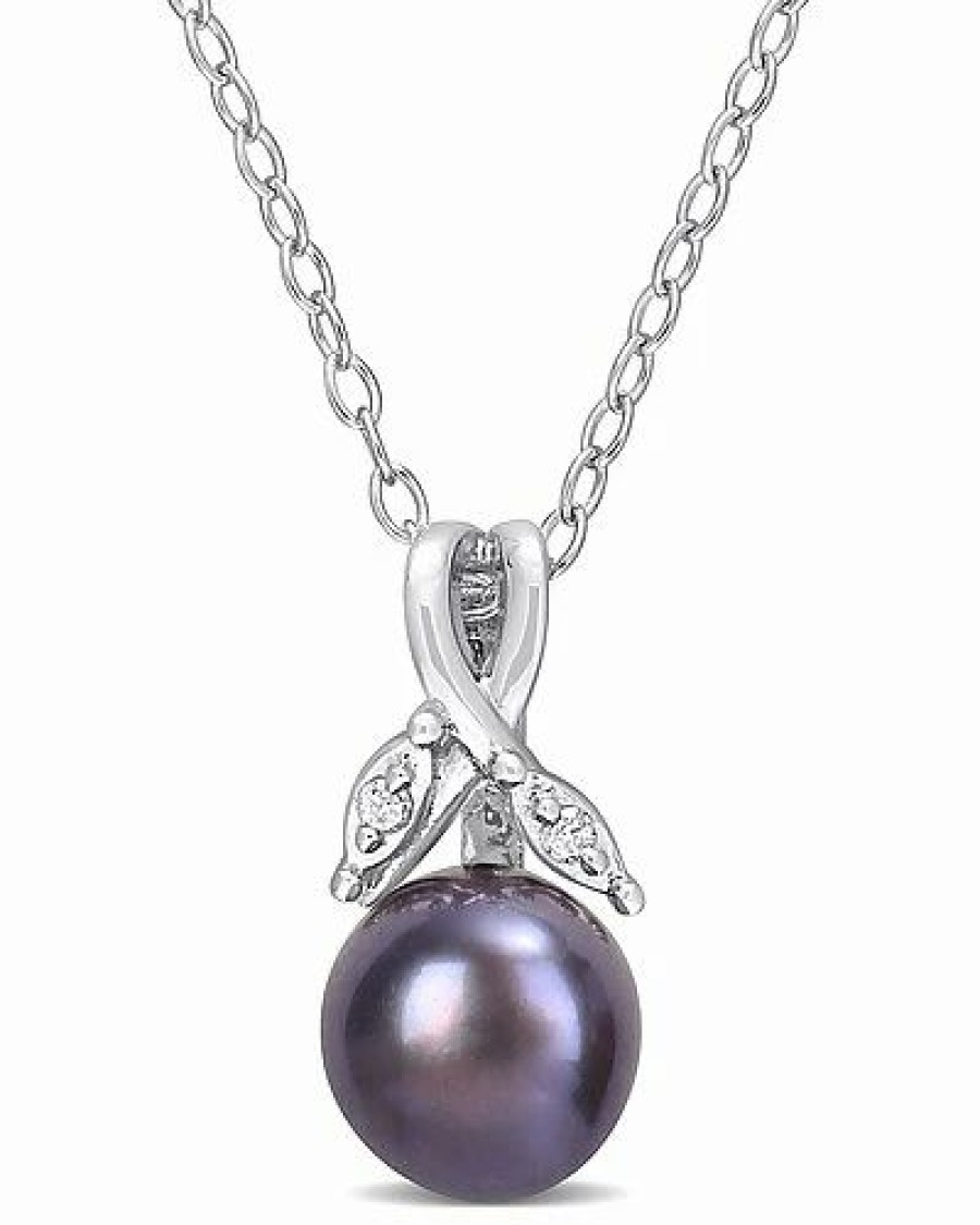 Necklaces * | Rina Limor Silver Diamond 7.5-8Mm Pearl Pendant Necklace Women