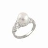 Rings * | Splendid Pearls Rhodium Plated 8.5-9Mm Pearl & Cz Ring Women