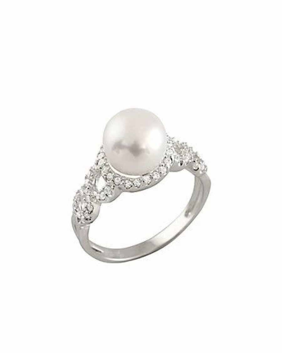 Rings * | Splendid Pearls Rhodium Plated 8.5-9Mm Pearl & Cz Ring Women