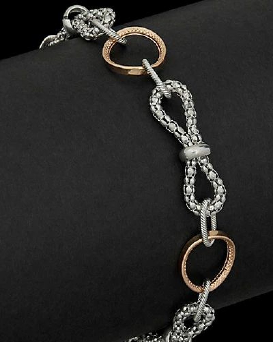 Bracelets * | Italian Silver Two-Tone Gold Over Silver Bracelet Women