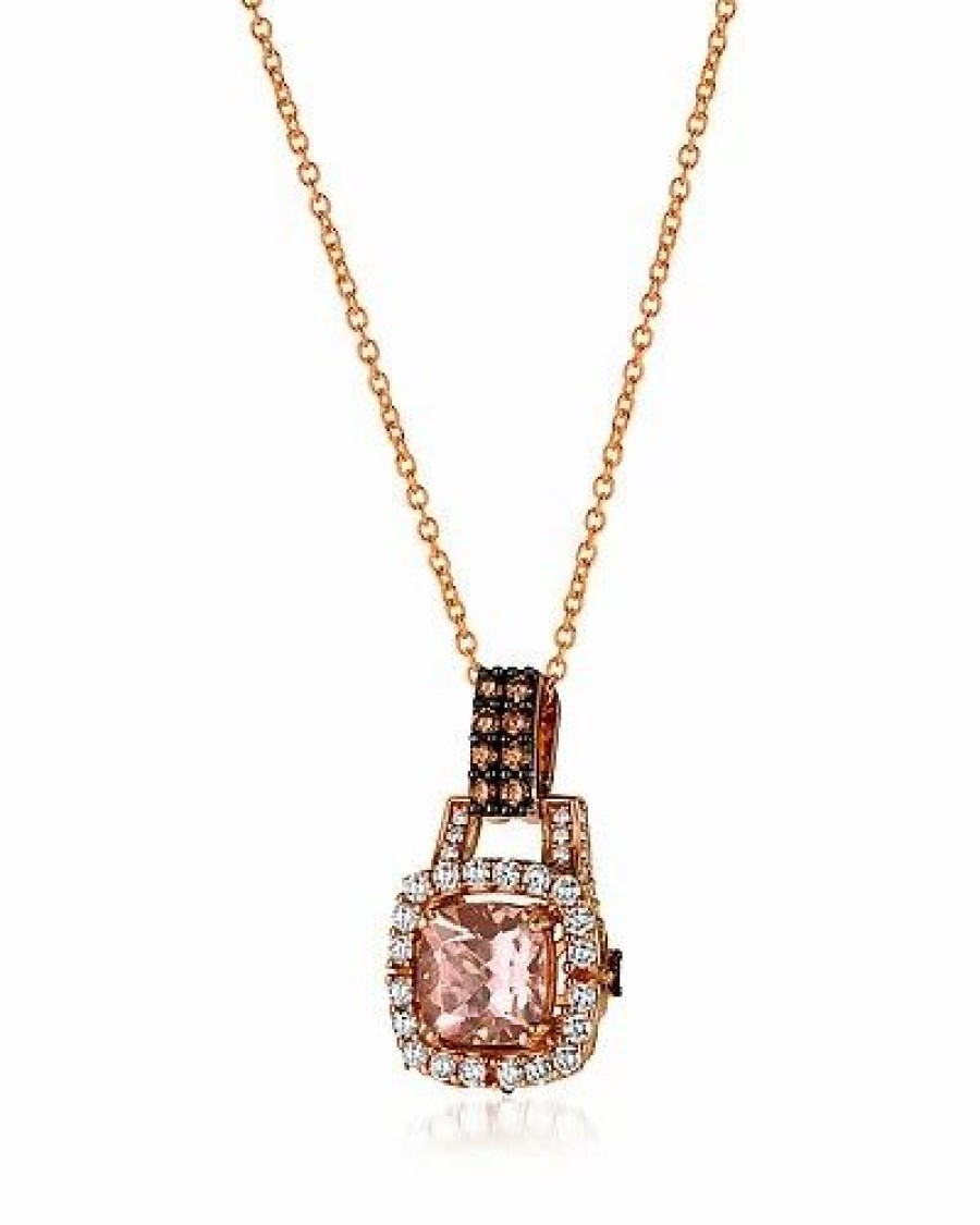 Necklaces * | Le Vian 14K Rose Gold 1.57 Ct. Tw. Diamond & Morganite Pendant Necklace Women