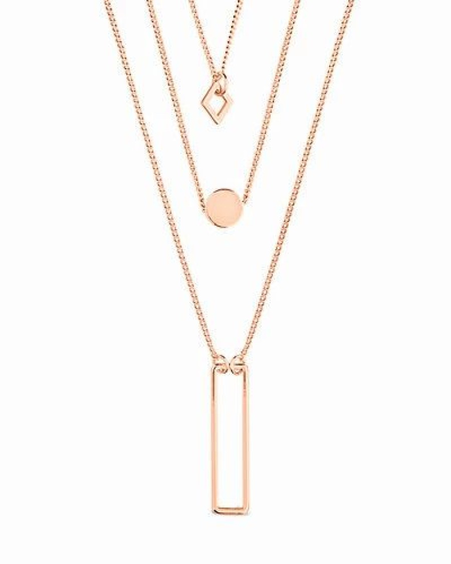 Necklaces * | Sterling Forever 14K Rose Gold Plated Geometric Multi Layer Necklace Women