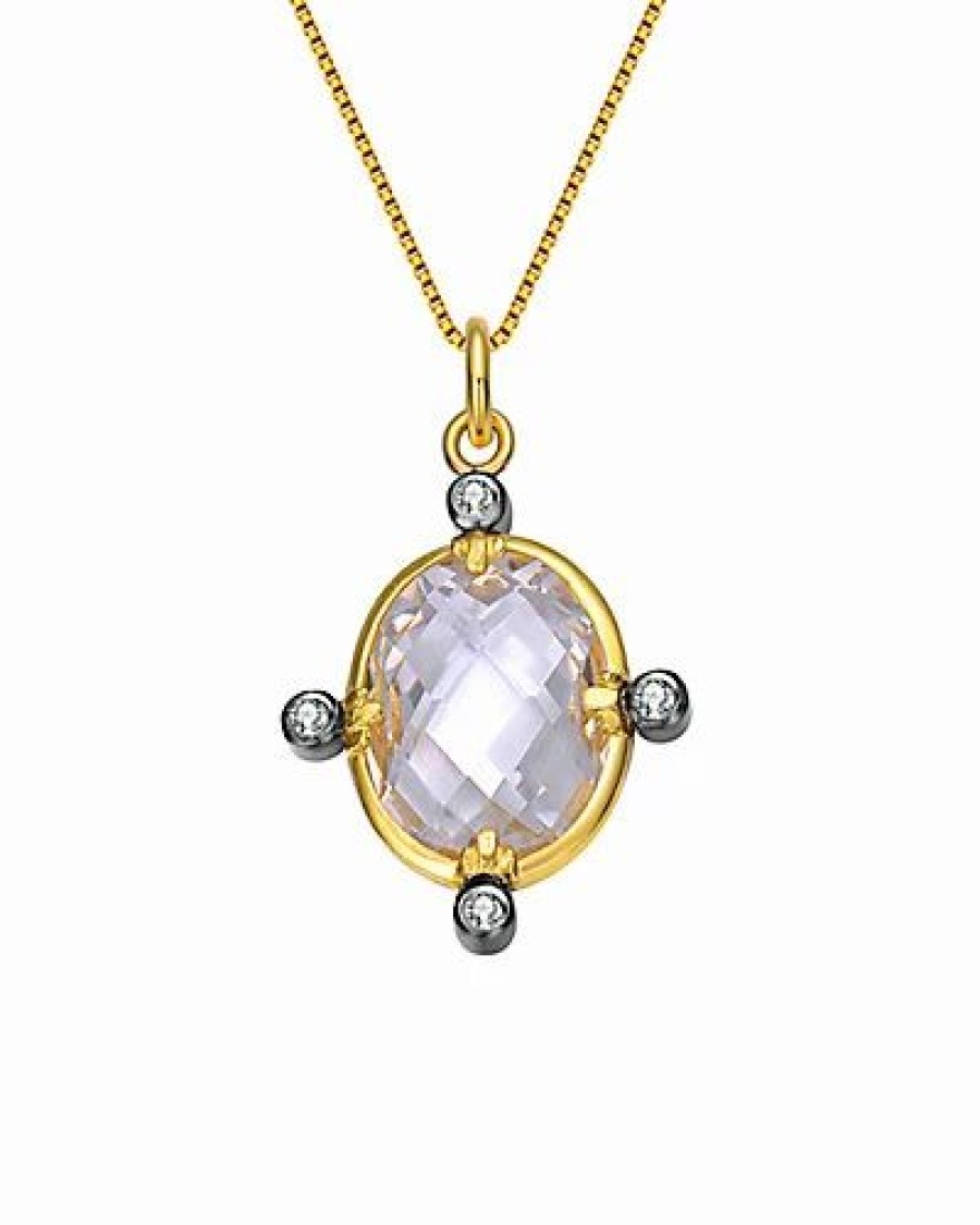 Necklaces * | Genevive 14K & Rhodium Over Silver Cz Pendant Women