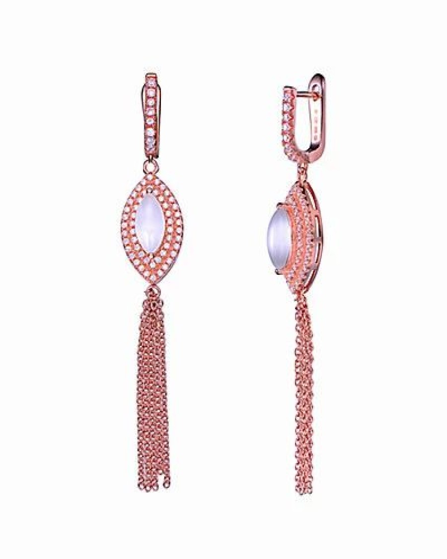 Earrings * | Genevive 14K Rose Gold Vermeil Cz Tassel Earrings Women