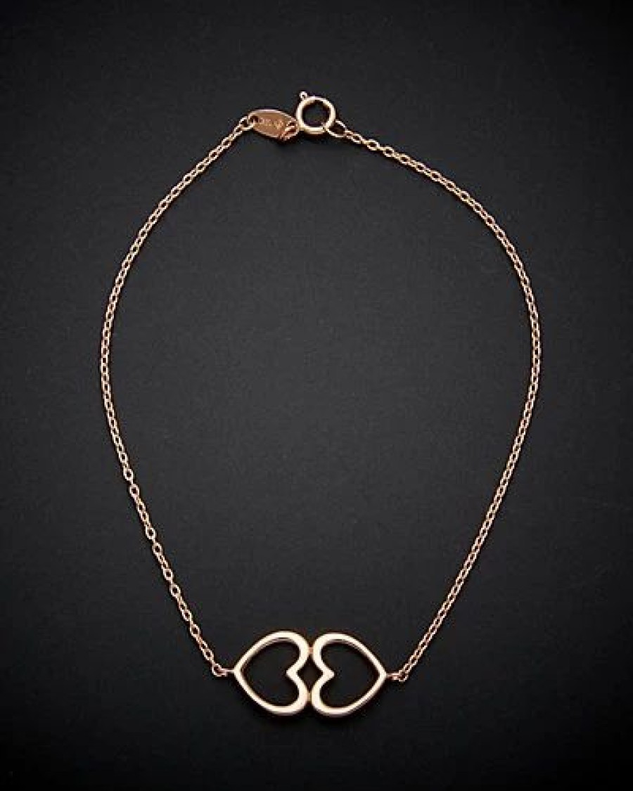 Bracelets * | 14K Italian Rose Gold Double Heart Bracelet Women