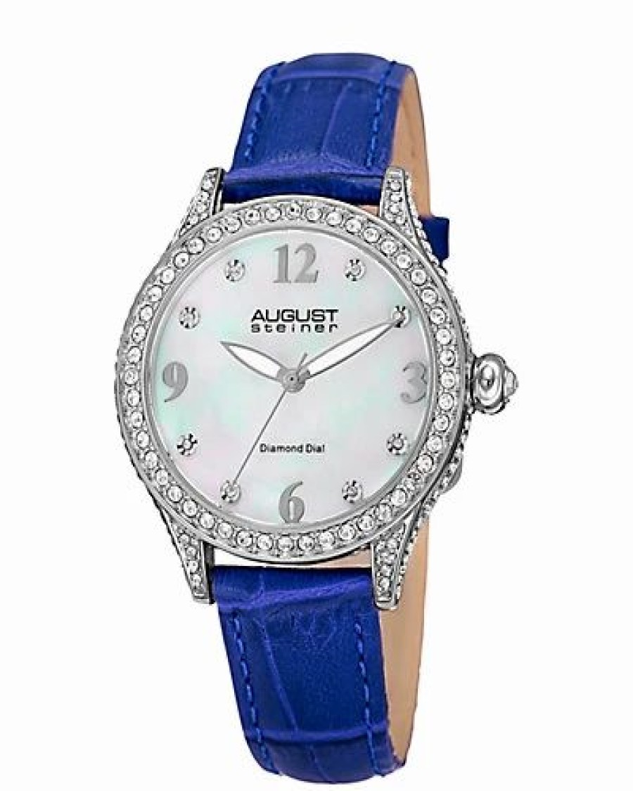 Watches * | August Steiner Women'S Genuine Leather Diamond Watch