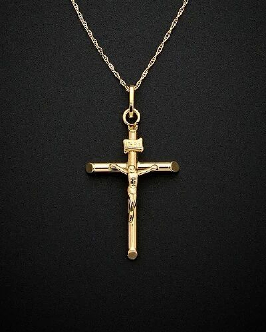 Necklaces * | 14K Italian Gold Crucifix Pendant Necklace Women