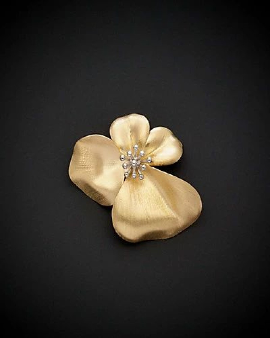 Pins * | 14K Italian Gold Two-Tone Satin Flower Brooch Women