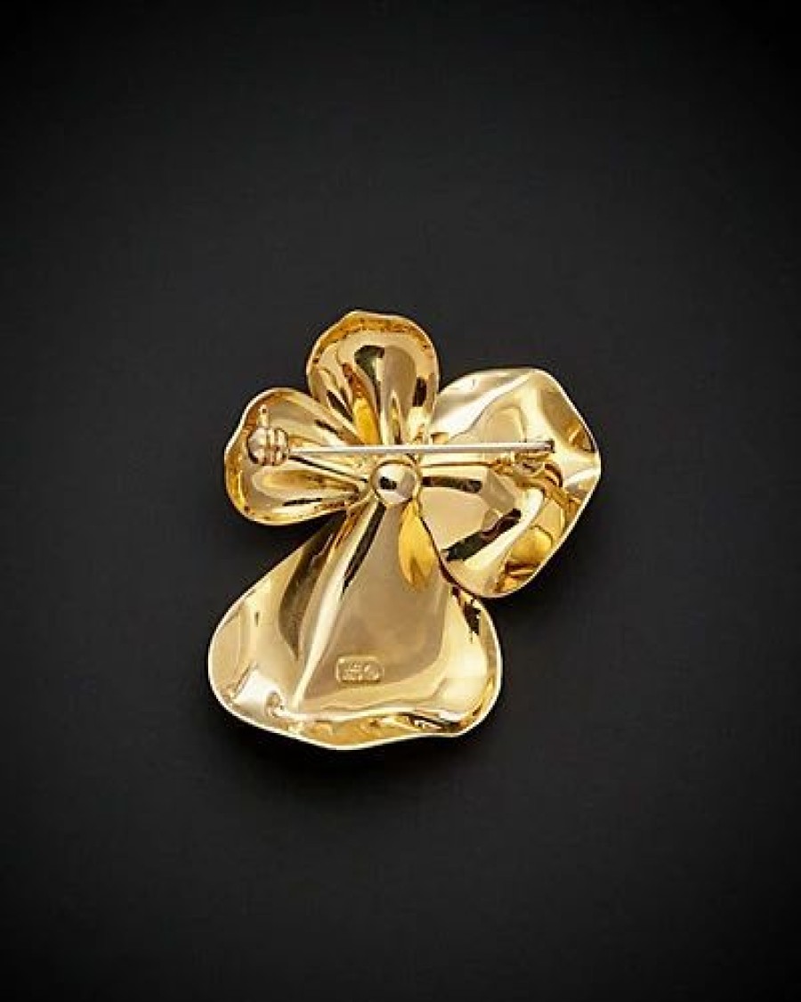 Pins * | 14K Italian Gold Two-Tone Satin Flower Brooch Women