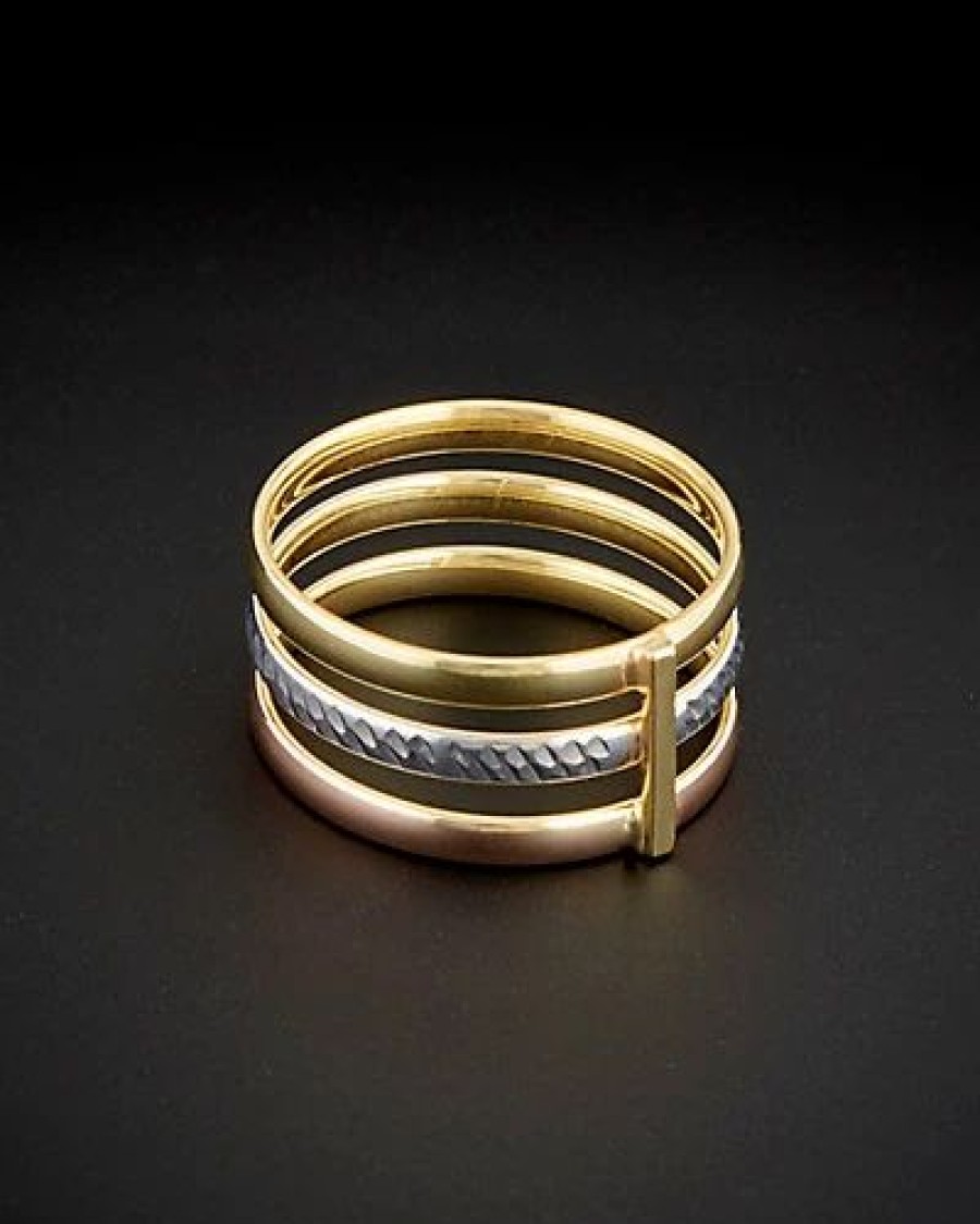 Rings * | 14K Italian Gold Tri-Tone Triple Band Ring Women